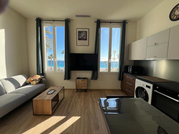 Living room and open kitchen of the apartment